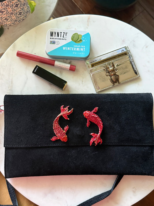 Silver Leather Card Holder with beetle