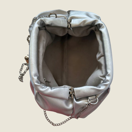 Silver Vintage-Style Clutch with Golden Beetle