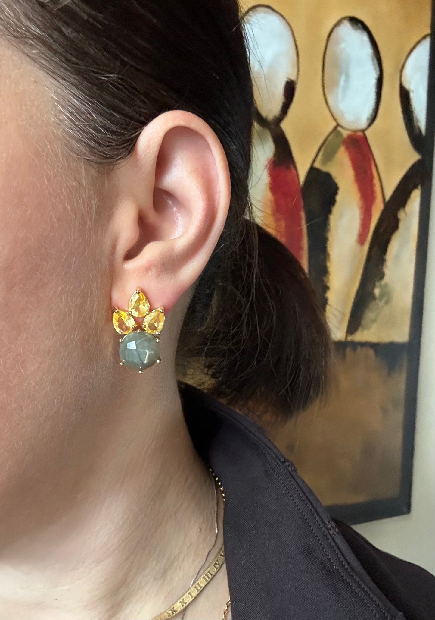 Aurora Pine Studs Labradorite & Citrine