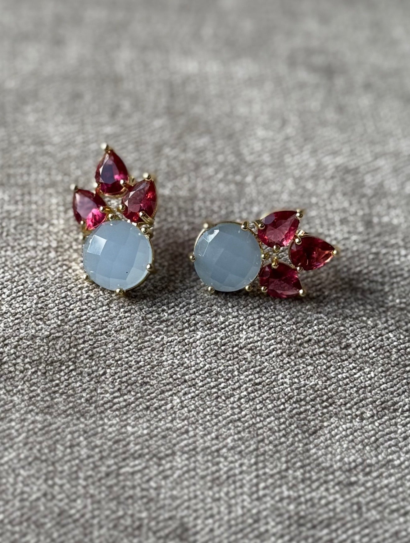 Aurora Pine Studs Lavender Chalcedony & Pink Quartz