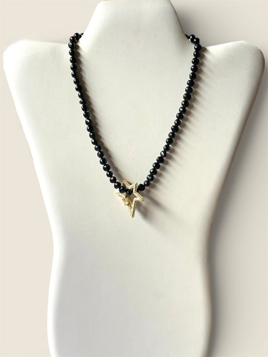 Black Pearl Necklace with Star