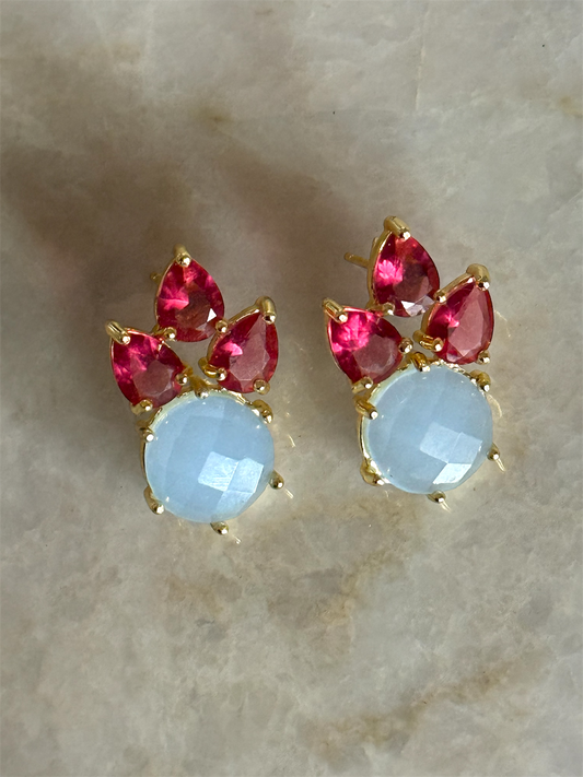 Aurora Pine Studs Lavender Chalcedony & Pink Quartz