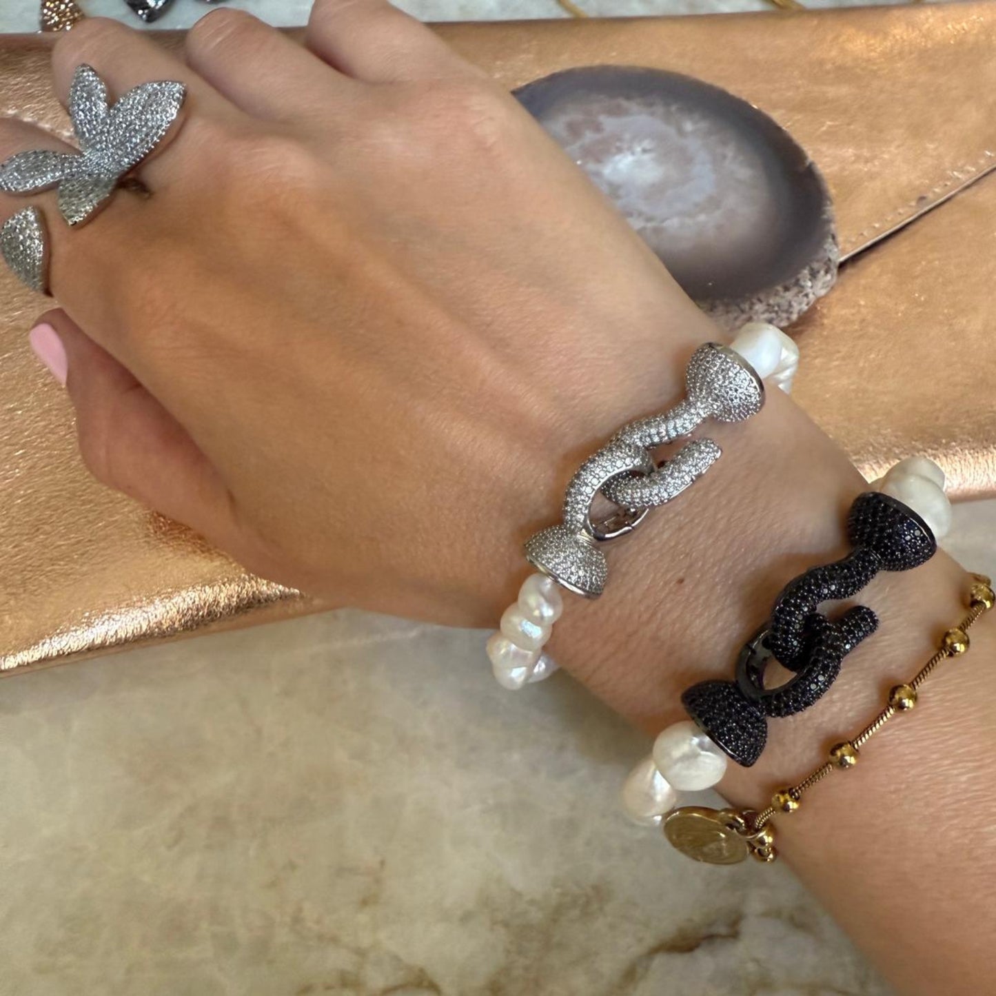 Freshwater Pearl Bracelet With Pavé Zirconia Hook