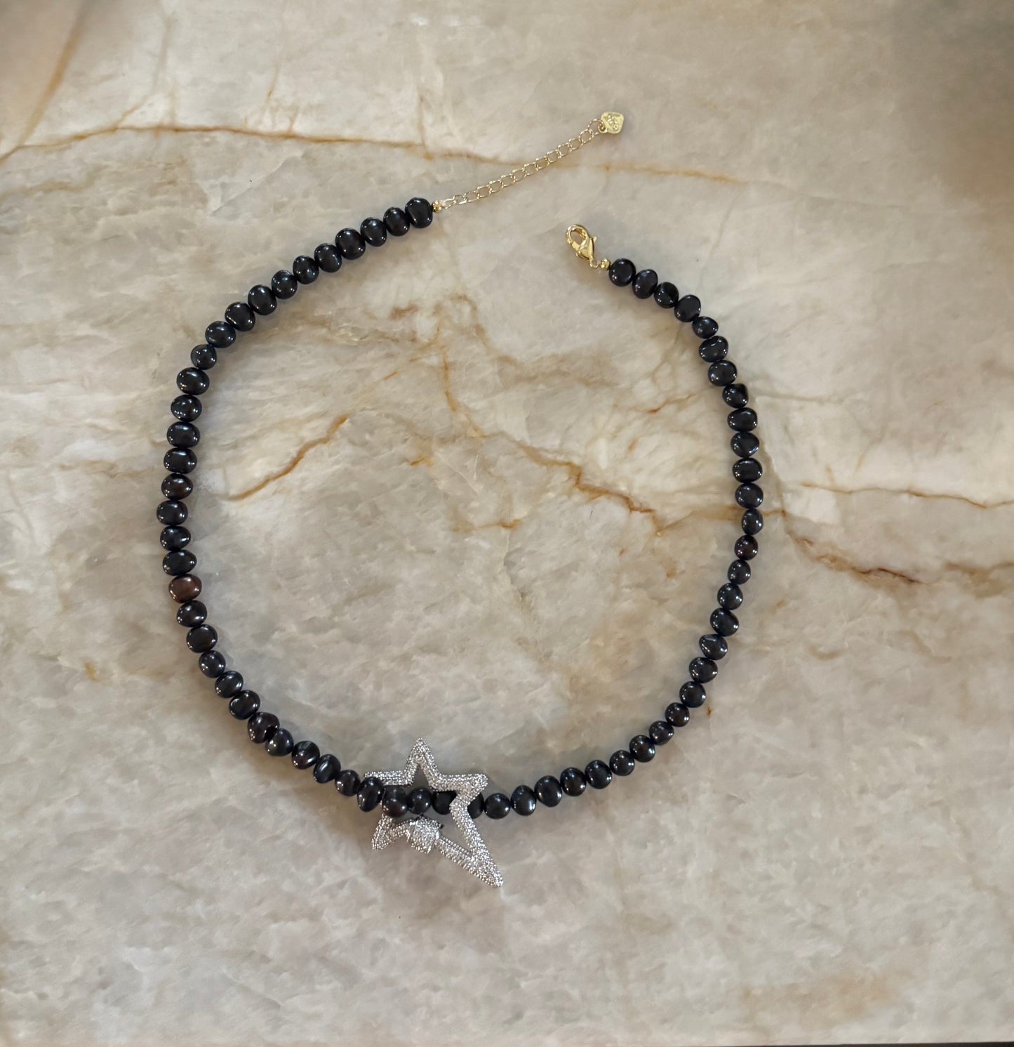 Black Pearl Necklace with Star
