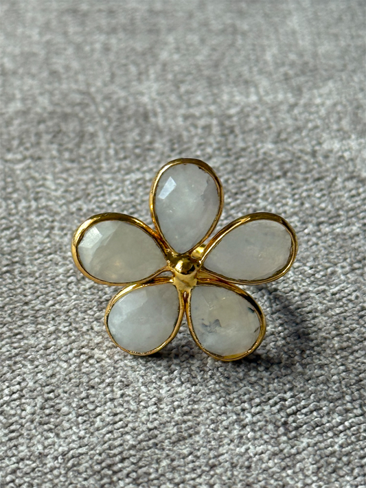 Rainbow Moonstone Flower Ring