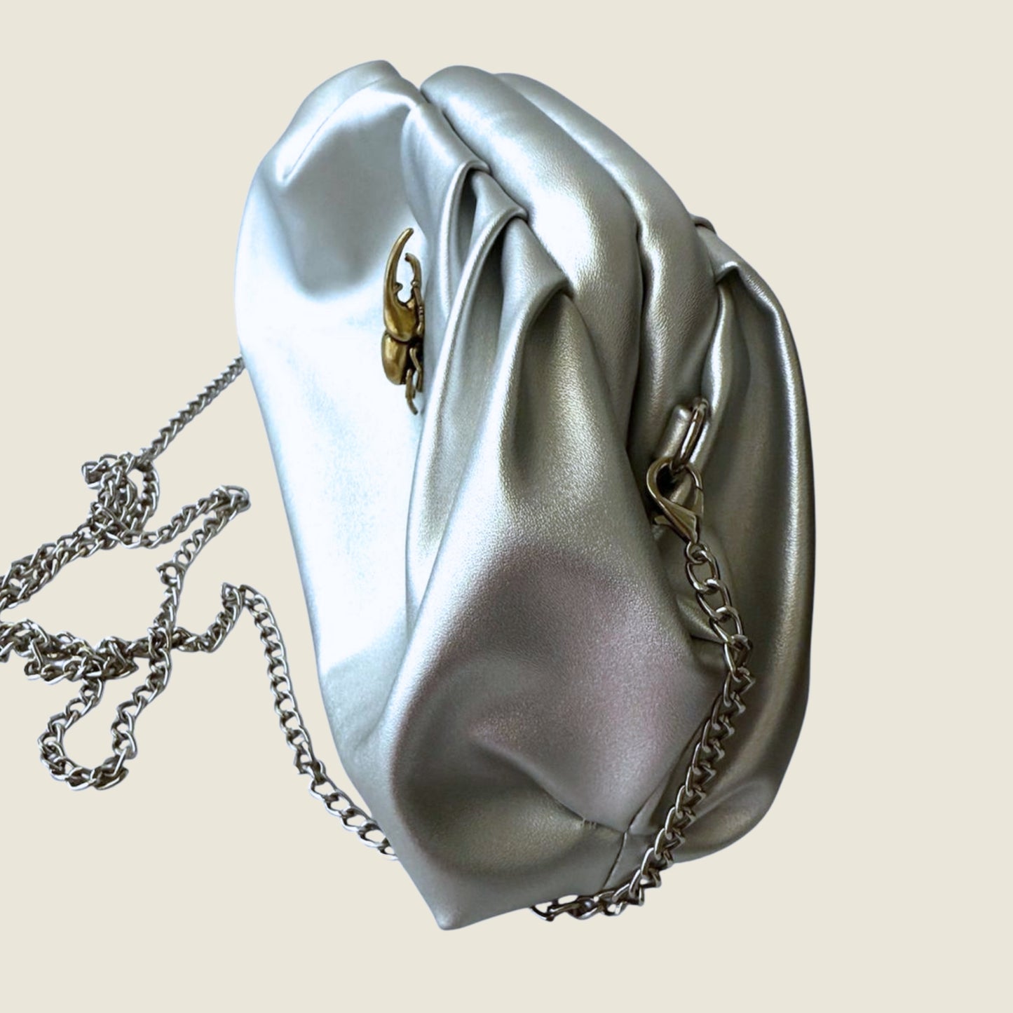 Silver Vintage-Style Clutch with Golden Beetle