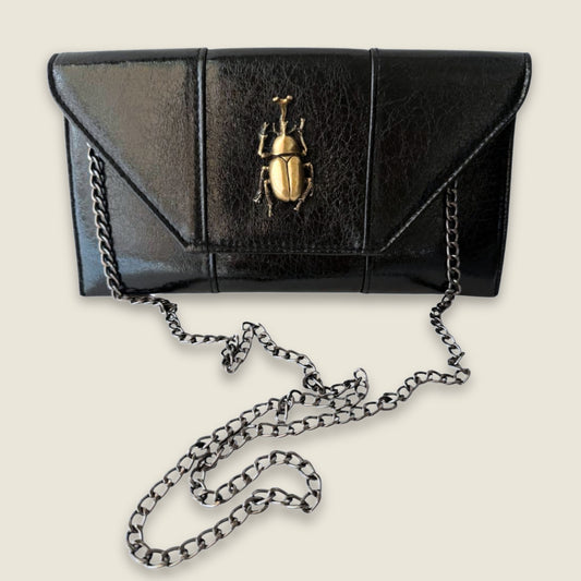 Black Clutch with Golden Beetle and Black Chain
