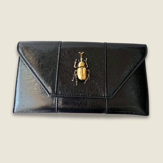 Black Clutch with Golden Beetle and Black Chain