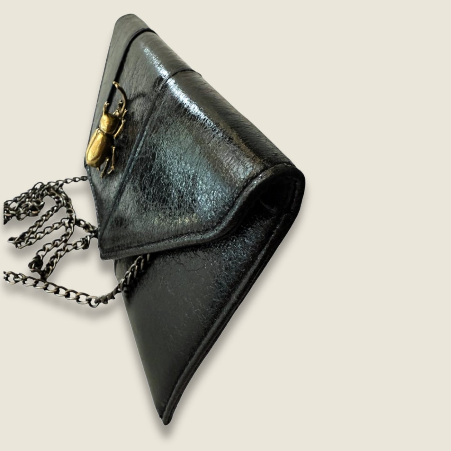 Black Clutch with Golden Beetle and Black Chain