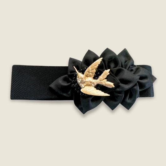 Elastic Belt with Metal Hummingbird Gold