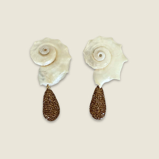 Shell Earrings with Crystal Drop