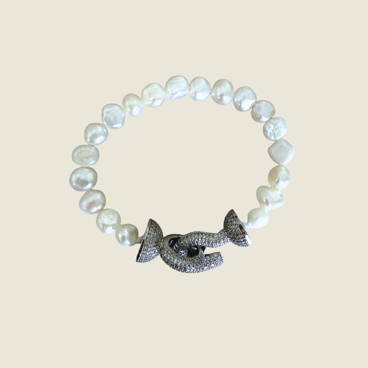 Freshwater Pearl Bracelet With Pavé Zirconia Hook