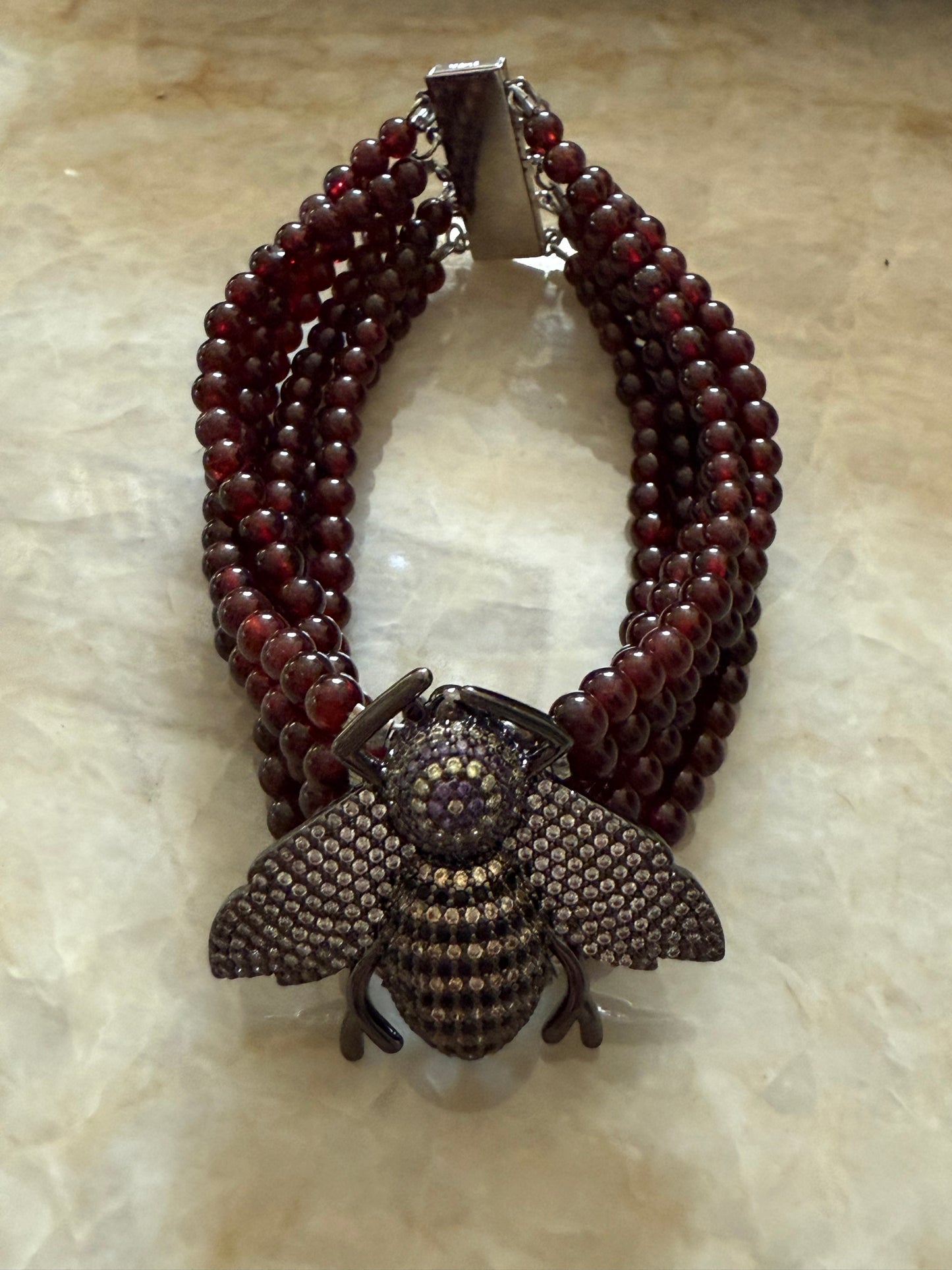 Garnet Bee Bracelet – Handmade