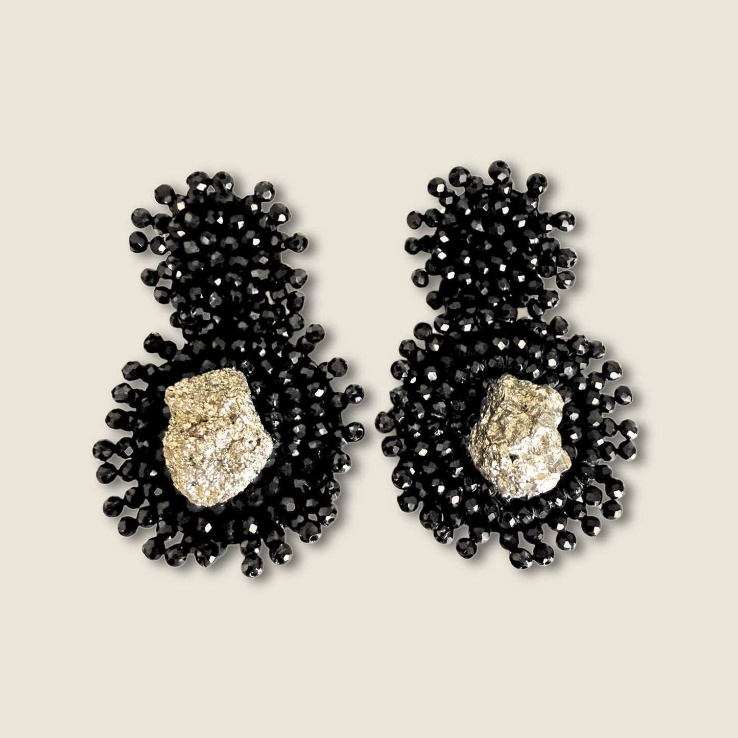 Black Earrings With Pyrite