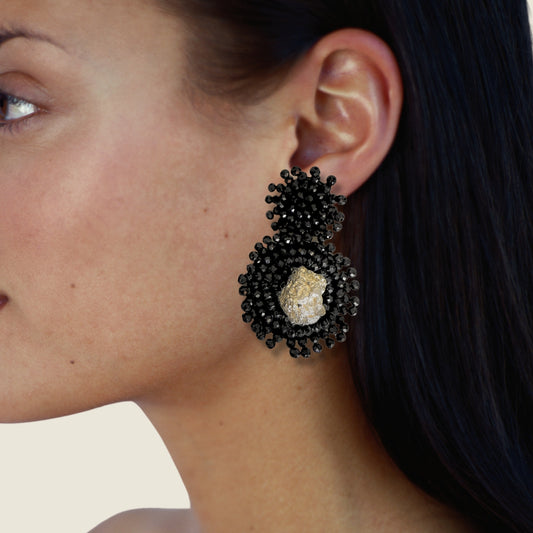 Black Earrings With Pyrite