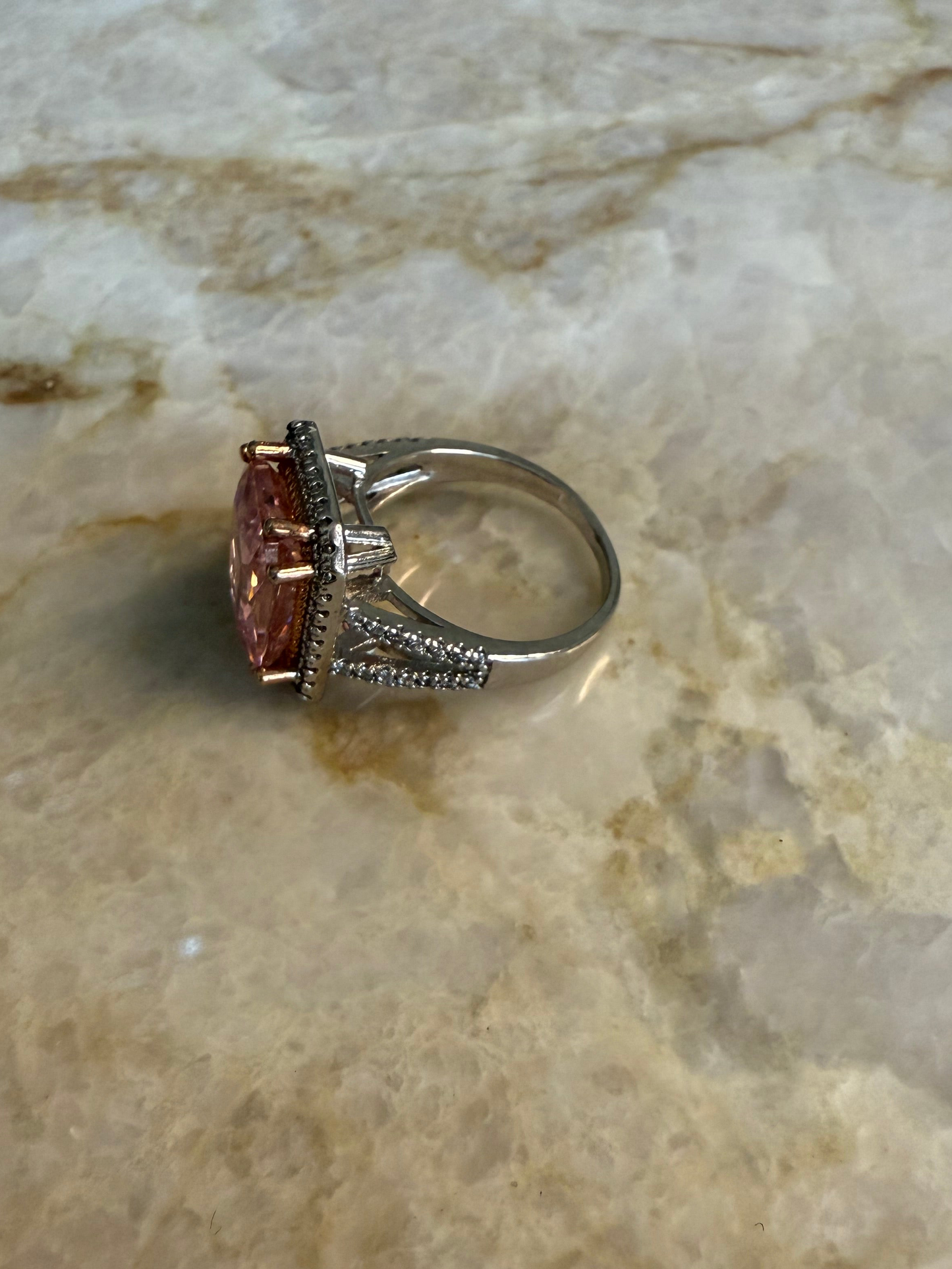925 Moissanite Earrings & Pink Quartz Ring Set