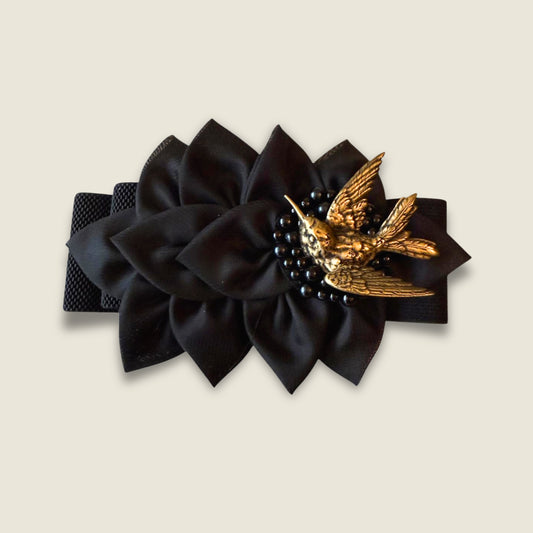 Elastic Belt with Metal Hummingbird Antique Gold