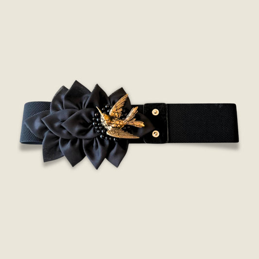 Elastic Belt with Metal Hummingbird Antique Gold