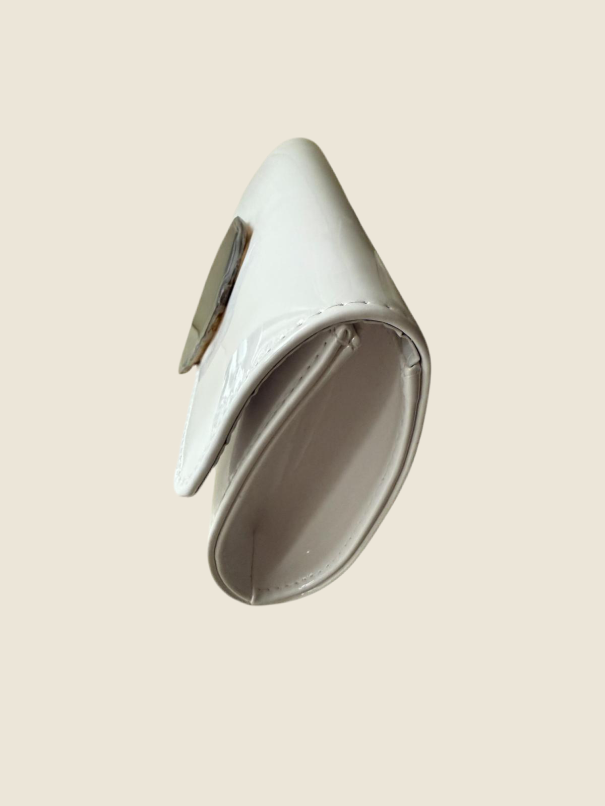 White Patent Leather Clutch with Black Geode and black chain