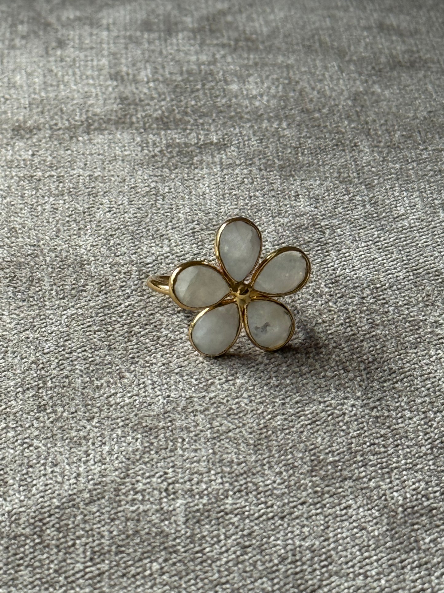 Rainbow Moonstone Flower Ring