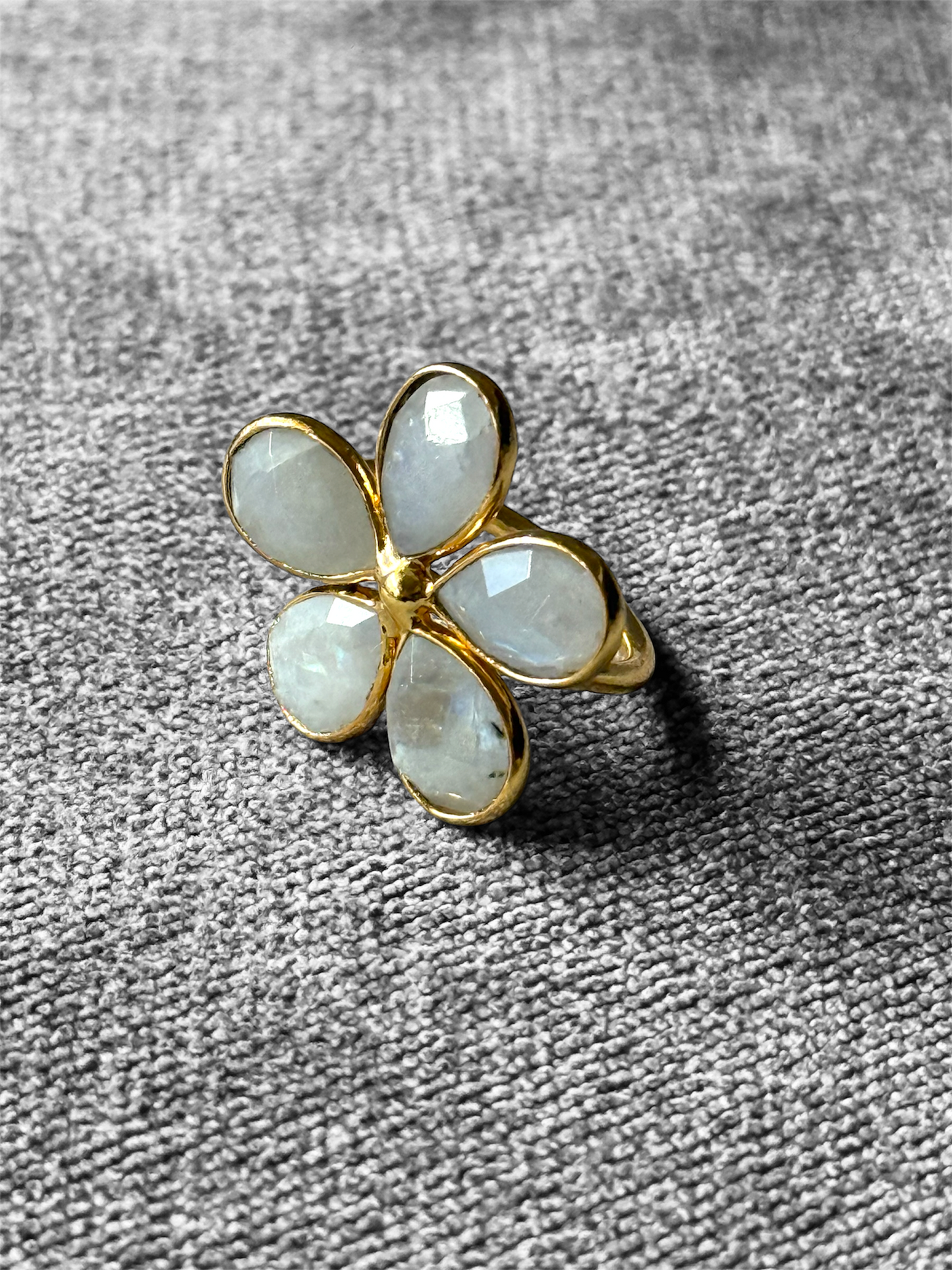 Rainbow Moonstone Flower Ring