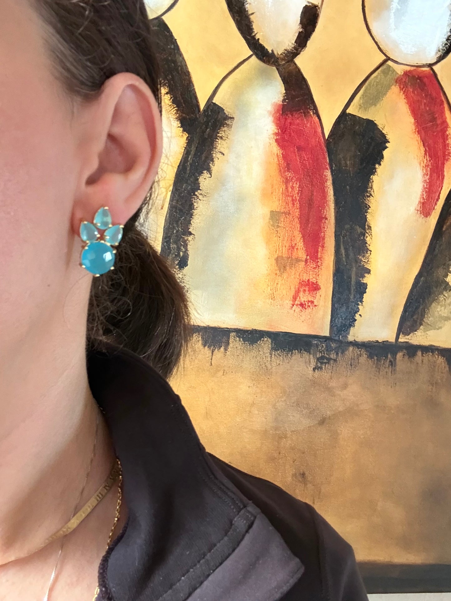 Aurora Pine Studs - Blue Chalcedony