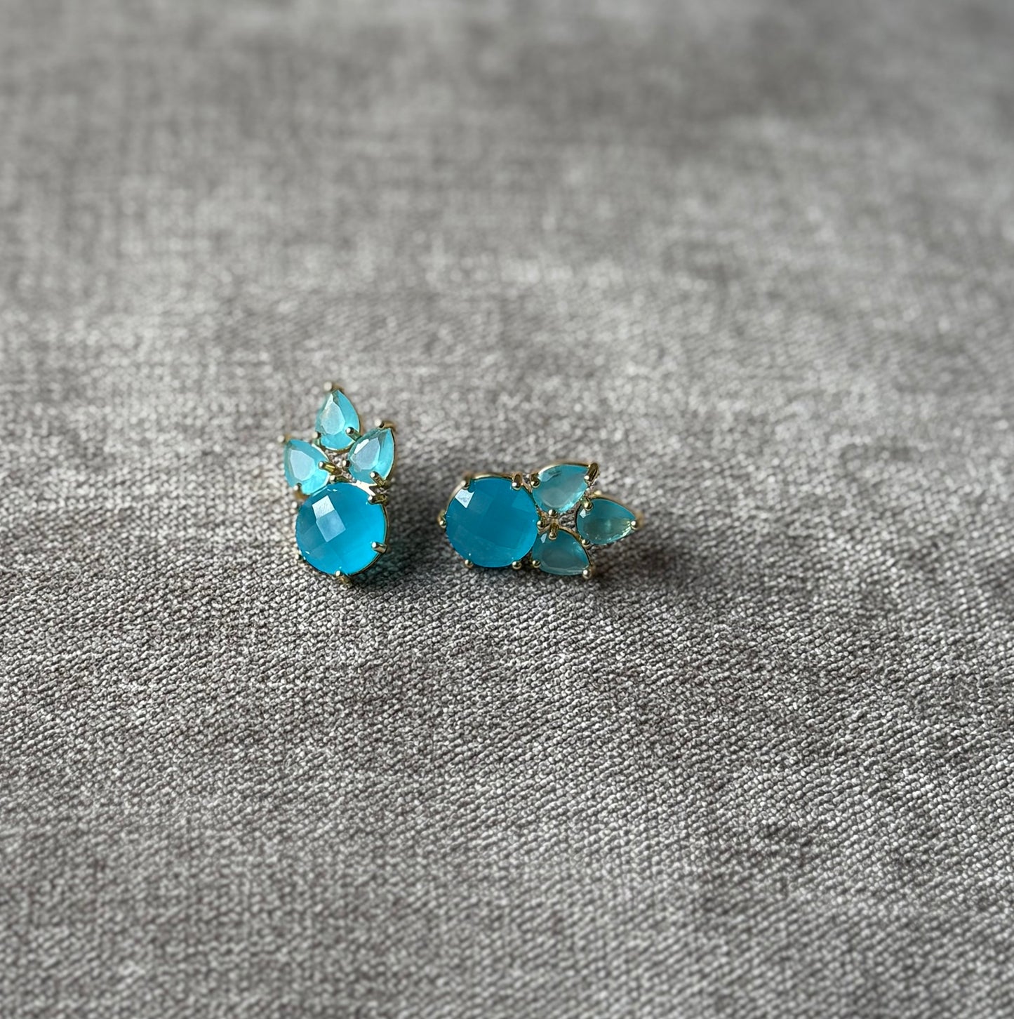 Aurora Pine Studs - Blue Chalcedony