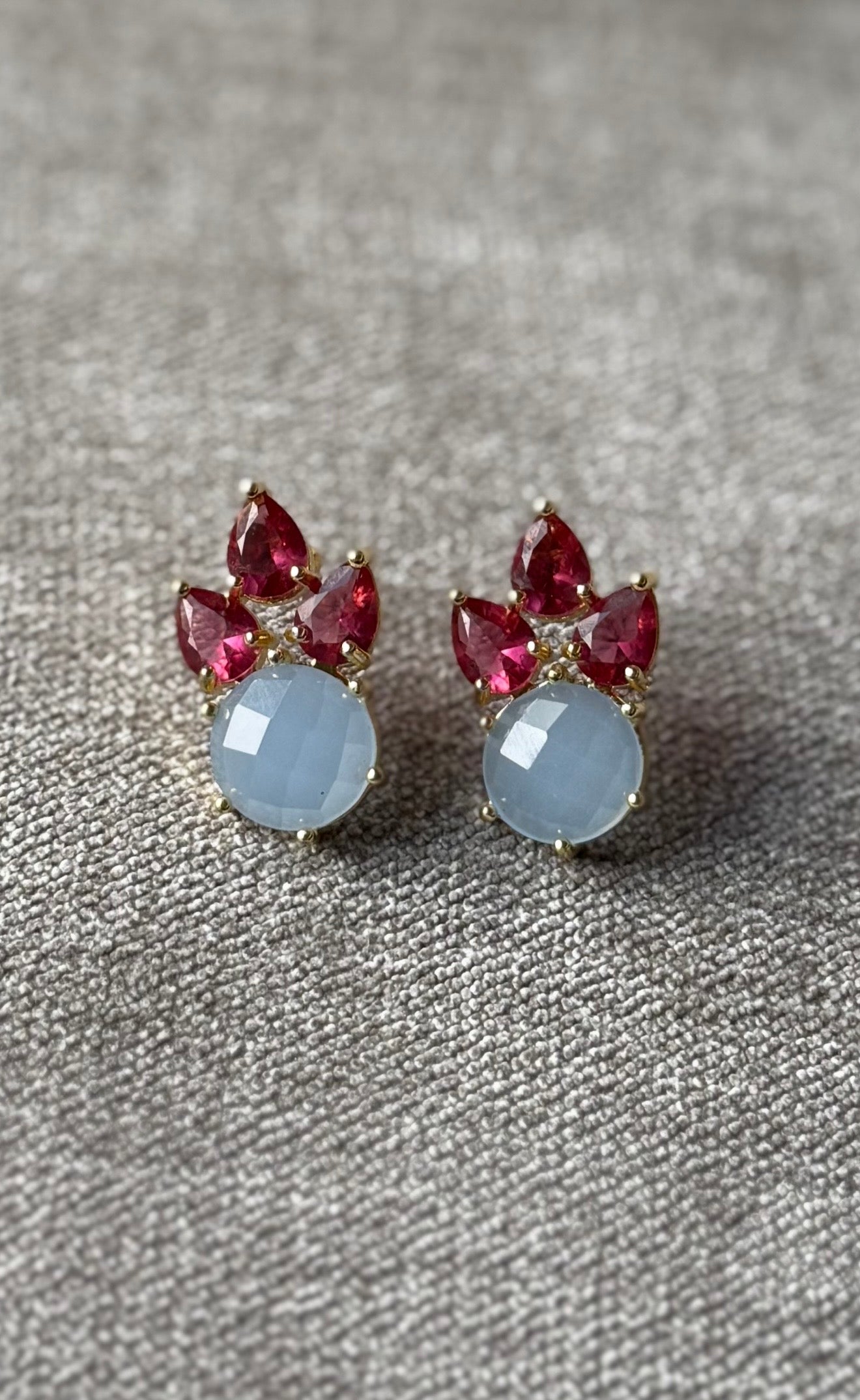 Aurora Pine Studs Lavender Chalcedony & Pink Quartz