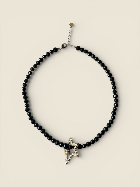Black Pearl Necklace with Star