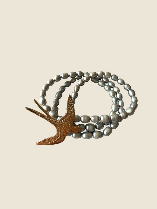 Pearl Bracelets with Swallow Brooch