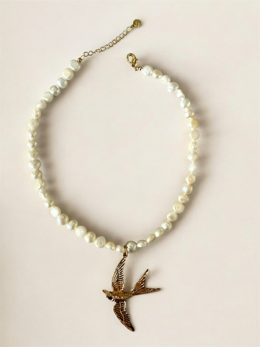 Pearl Necklace with Bird Design Pendant
