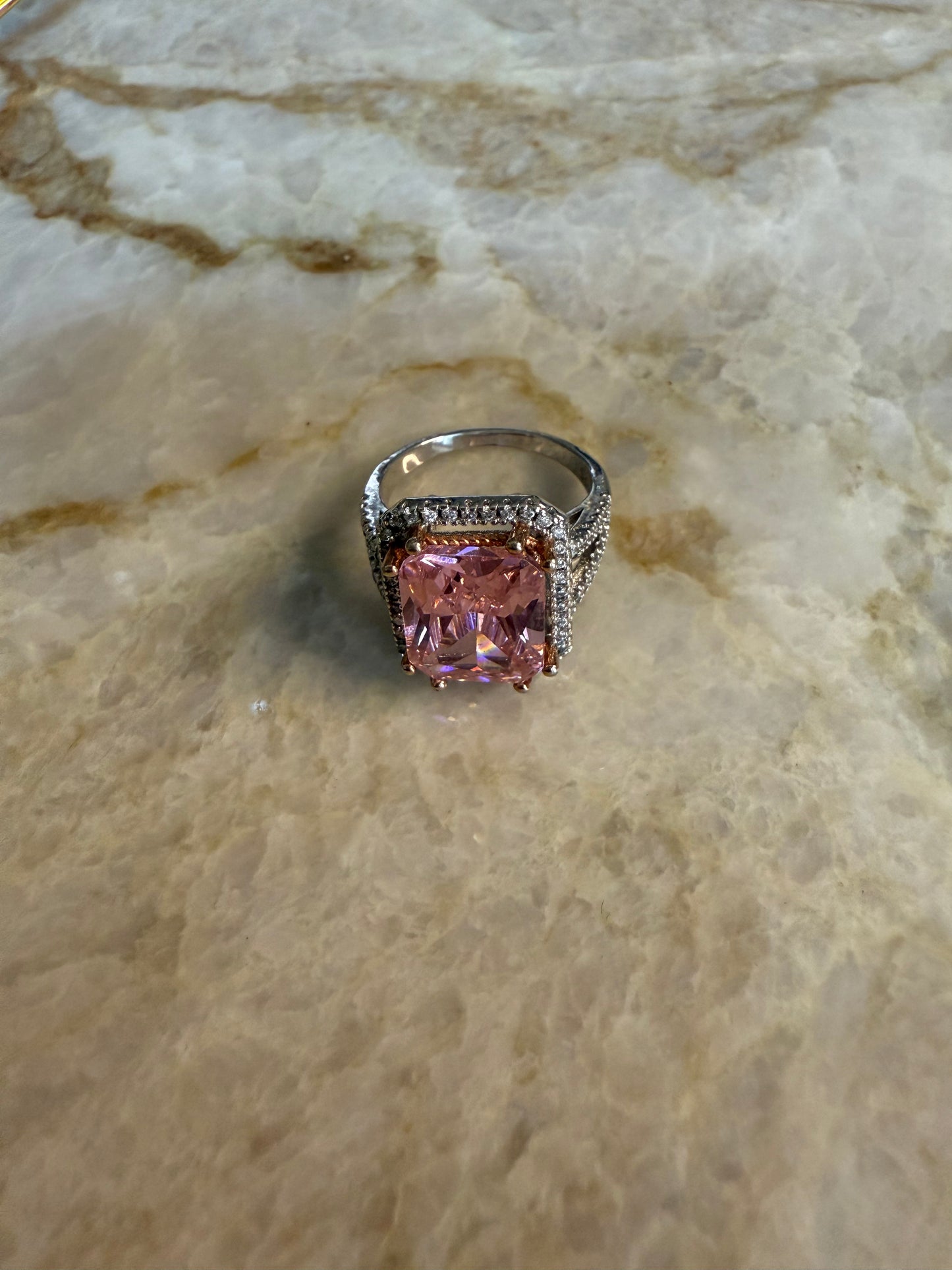 925 Moissanite Earrings & Pink Quartz Ring Set