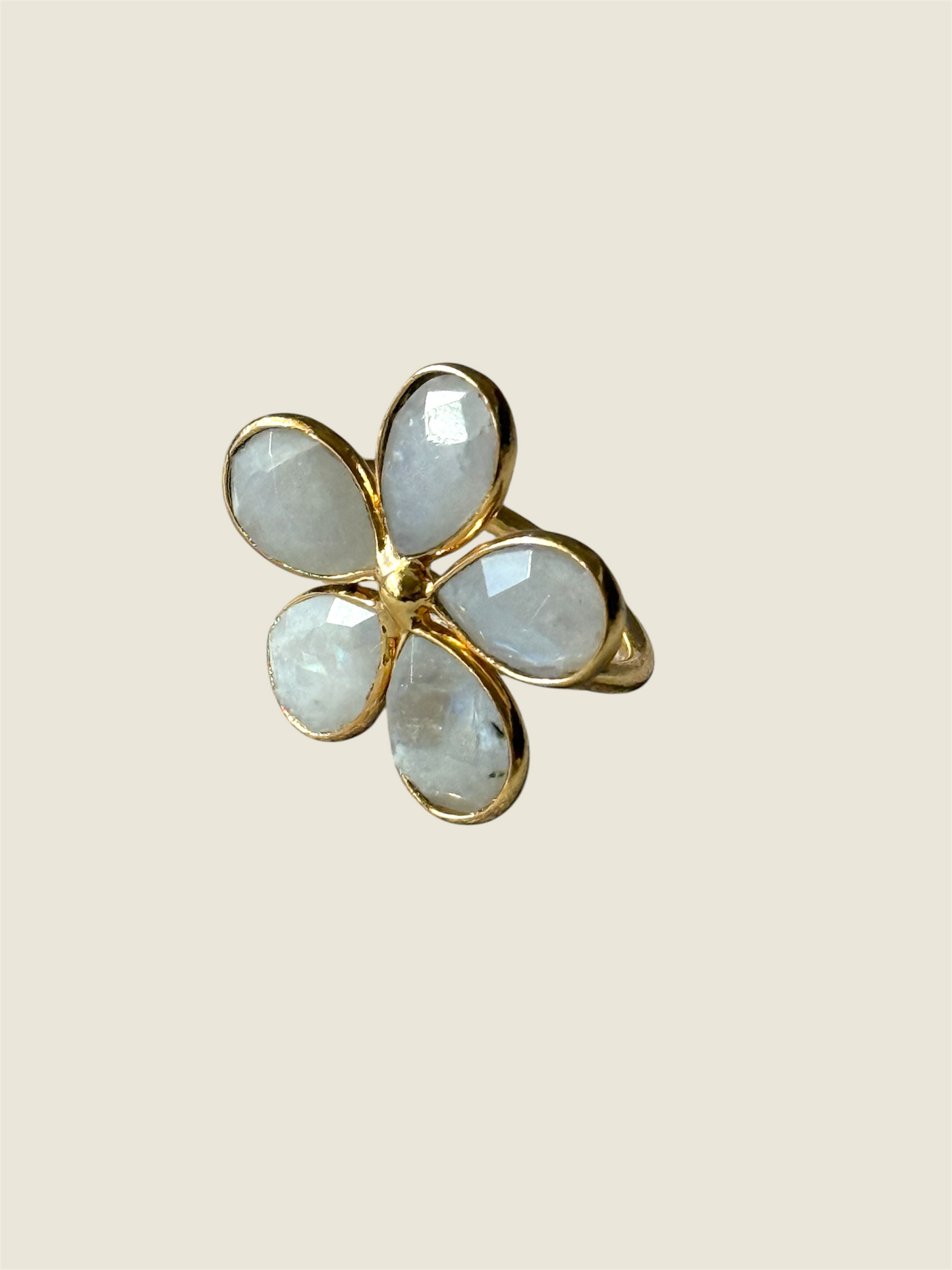 Rainbow Moonstone Flower Ring