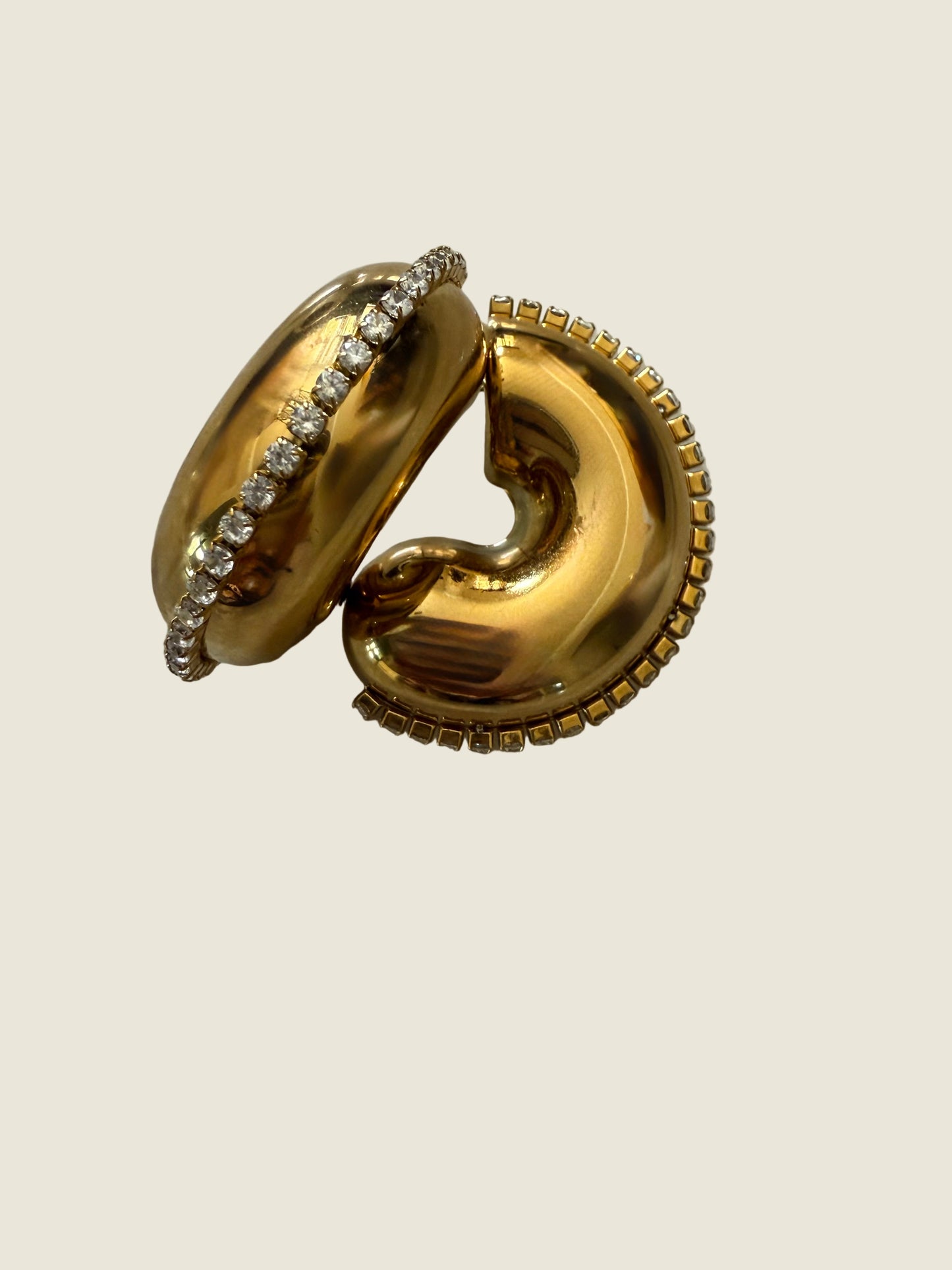 Stainless steel Gold-Plated C-Shaped Earrings with Cubic Zirconia Apliques