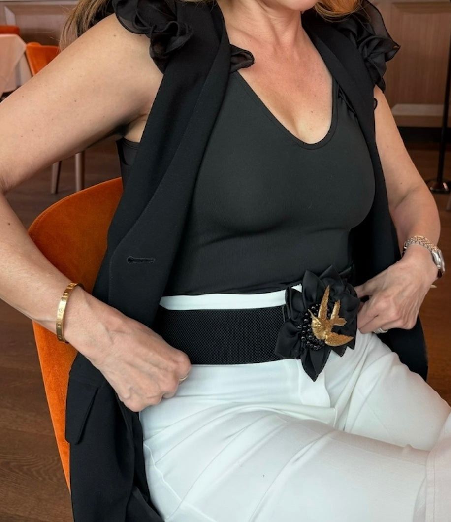 Elastic Belt with Metal Hummingbird Antique Gold