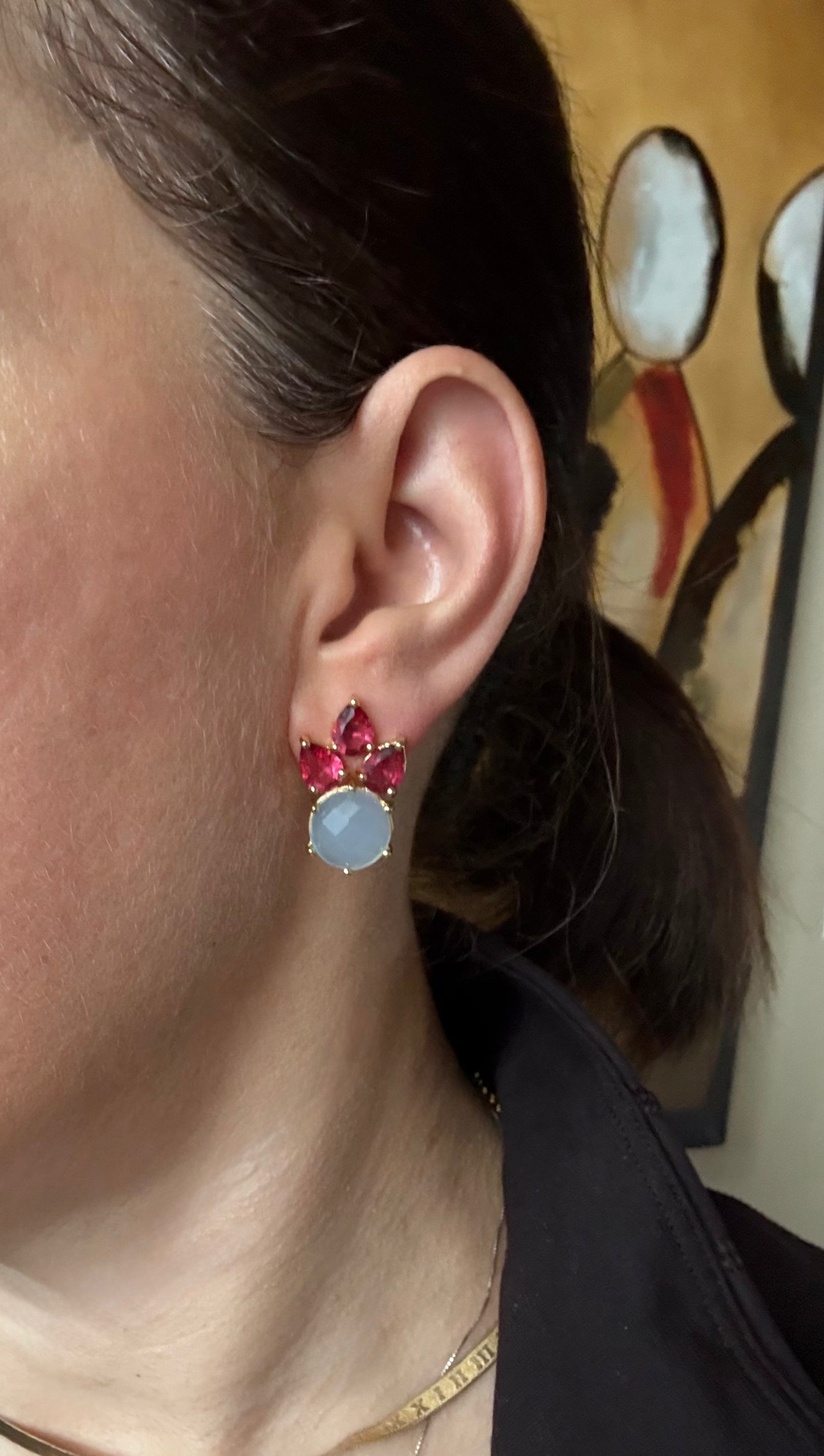 Aurora Pine Studs Lavender Chalcedony & Pink Quartz