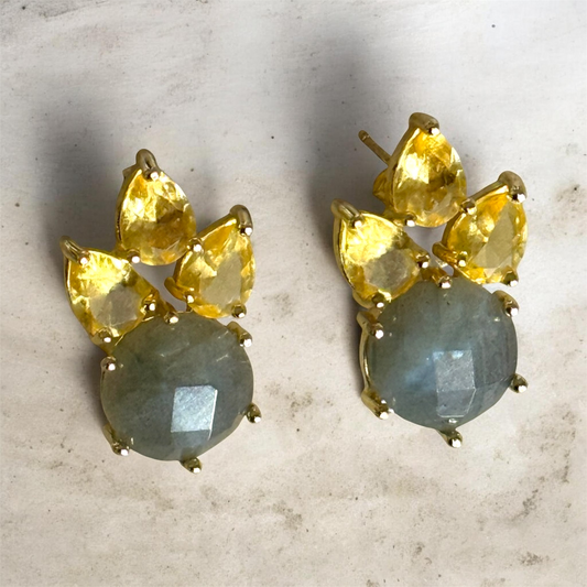 Aurora Pine Studs Labradorite & Citrine