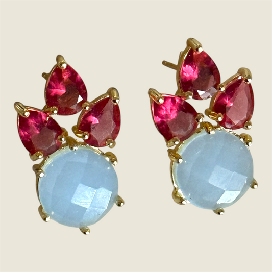 Aurora Pine Studs Lavender Chalcedony & Pink Quartz