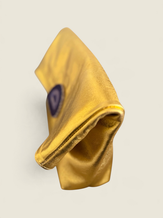 Golden Leather Clutch with Purple Agate