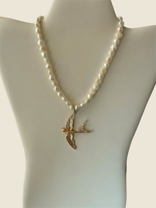 Pearl Necklace with Bird Design Pendant